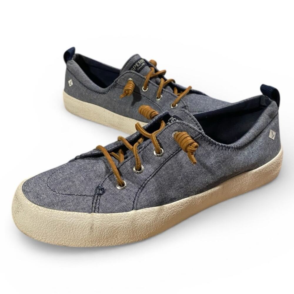 Sperry Womens Casual Boat Shoes 9M Blue Canvas Denim Lace Up Preppy Deck